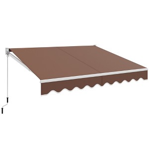 Costway 10' x 8.2' Retractable Awning Sunshade Shelter Manual Crank Handle Coffee - 1 of 4