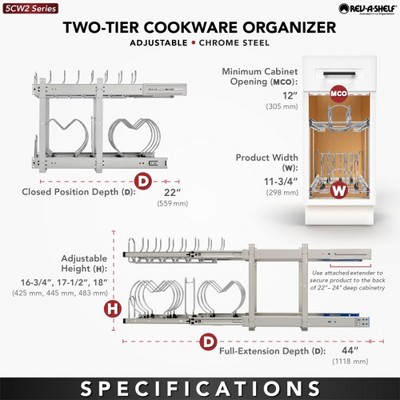 Chrome 2-Tier Pullout Cabinet Organizer for Pots and Pans