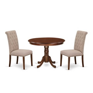 HomeStock 3-Pc Mahogany Finish Solid Wood Top - Round Dining Room Set - Seats 4 - 1 of 4