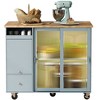 Wooakway 44"W Grey Blue Kitchen Island with Drop Leaf LED Lights Fluted Glass Doors Wheels and Drawers - 4 of 4