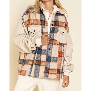 Women's Collared Button Down Plaid Shacket - POL - 1 of 2