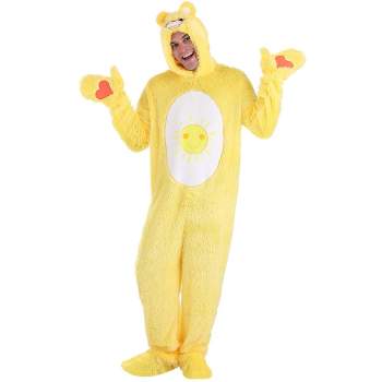 HalloweenCostumes.com Adult Care Bears Funshine Bear Costume Unisex, Faux Fur Yellow Classic Smiling Sun Care Bear One-piece.