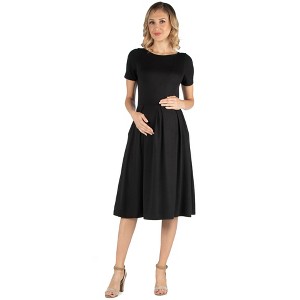24seven Comfort Apparel Maternity Midi Dress with Short Sleeve and Pocket Detail - 1 of 4