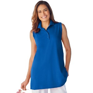 Woman Within Plus Size Sleeveless Polo Tunic - 1 of 4