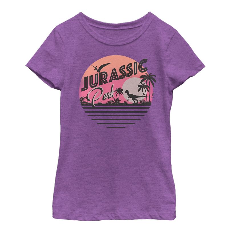 Girl's Jurassic Park Retro Postcard T-Shirt, 1 of 4