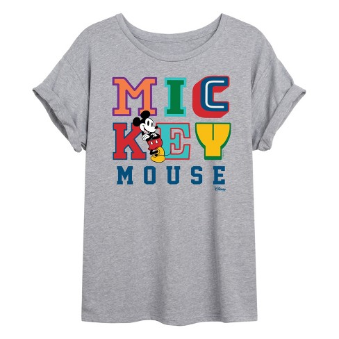 Women s Disney Mickey Mouse Oversized Graphic T shirt Heather Grey Medium Target