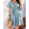 MISSKY Women Plus Size Summer Dress V Neck Wrap High Waist Short Sleeve Ruffle Casual Midi Flowy A-line Boho Dresses - 3 of 4