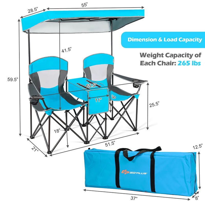 Costway Portable Folding Camping Canopy Chairs w/ Cup Holder Cooler Outdoor Red\Blue\Turquoise, 3 of 11