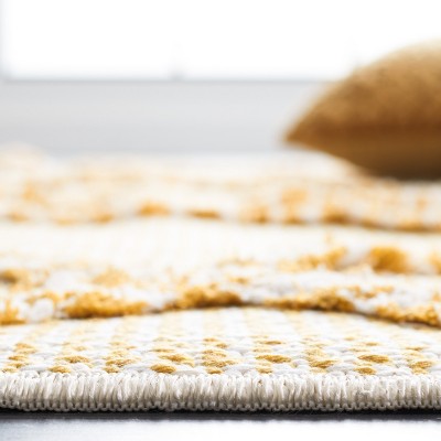 Gold and Ivory Geometric Flat Woven Synthetic Area Rug, 5' x 7'