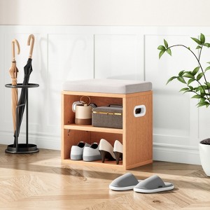 RISOKEYS Small Shoe Rack Bench with Cushion - Entryway Storage, Comfortable Seating for Home,Apartment,Hallway – Easy to Use Space-Saving - 1 of 4