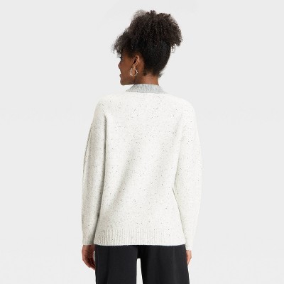 Women's Cozy Knit Cable Crewneck Pullover Sweater - Universal Thread' Cream/Gray - image 2