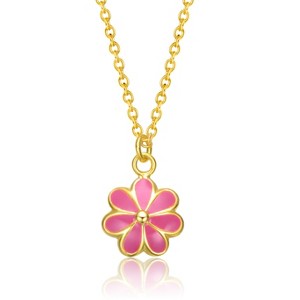 Guili 14K Gold Plated Necklace with Fuchsia-Red Daisy Charm – A Lovely Floral Piece for Nature & Flower Lovers, Available in Pink or Blue - 1 of 2