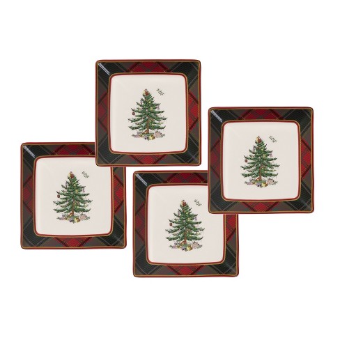 Spode Christmas Tree Polka Dot Set of 4 Dessert Plates