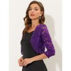 INSPIRE CHIC Women's Elegant 3/4 Sleeve Sheer Floral Lace Open Front Crop Shrug - 2 of 4