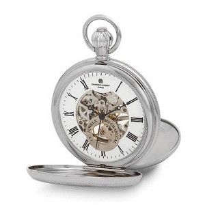 Black Bow Jewelry Charles Hubert Chrome Finish Double Cover Open Window Pocket Watch - 1 of 4