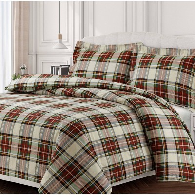 Queen 3pc Charleston Stripe Cotton Flannel Printed Oversized Duvet Set Multi - Tribeca Living