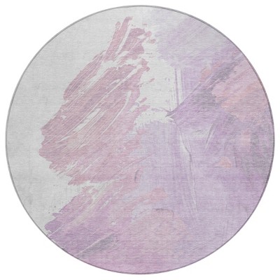 HomeRoots 8' Lavender Ivory And Mauve Round Abstract Washable Indoor Outdoor Area Rug