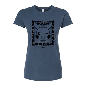 Women's - Pokémon - Pikachu Face With Grid Fitted Graphic T-Shirt - 1 of 3