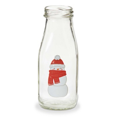tag Snowman Milk Bottle Decorative Vase - 12oz Glass Pitcher for Christmas - Multicolor, Dishwasher Safe, 6" Tall