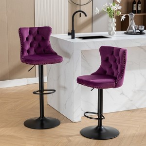 VYNXARIA Swivel Velvet Barstools Adjusatble Seat Height from 25-33 Inch,17.7 inch base, Modern Upholstered Bar Stools,Purple,Set of 2 - 1 of 4