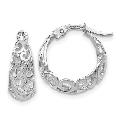 Black Bow Jewelry Ornate Tapered Round Hoop Earrings in 14k White Gold, 16mm (5/8 Inch)