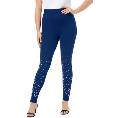 Roaman's Women's Plus Size Rhinestone And Pearl Legging