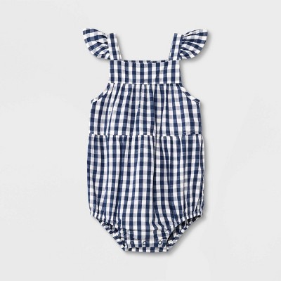 Photo 1 of Baby Girls' Floral Gingham Romper - Cat & Jack™ Blue 12M