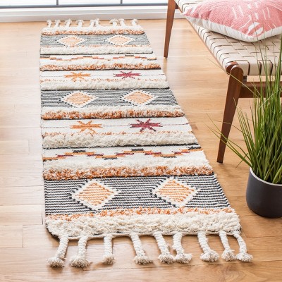 Kenya Hand-Knotted Black and Ivory Wool Runner Rug