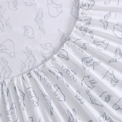 Twin Gray Cotton Percale Sheet Set with Bear Print