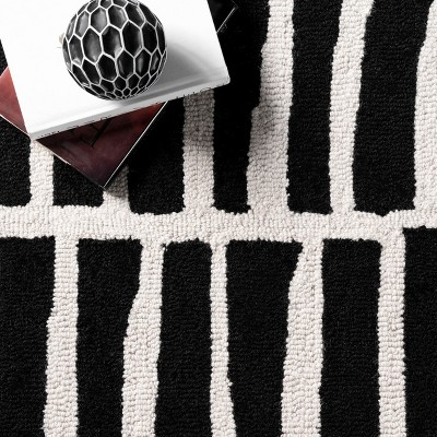 Handmade Black and White Wool Tufted Rectangular Area Rug