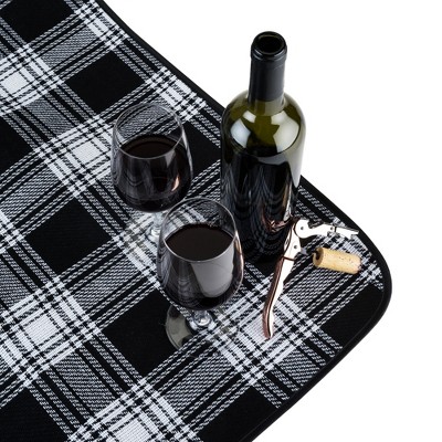 Black Plaid Waterproof Foldable Picnic Blanket with Handle