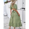 BLUEMING Womens Dress Back Tie Cutout V Neck Dress High Wasit Dress Short Lantern Sleeve Belted Tiered Dress - 2 of 4