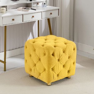 CAVINAS Dice-Shaped Velvet Upholstered Ottoman, Soft Foot Stool, Dressing Makeup Chair, Comfortable Seat for Living Room, Bedroom, Entrance - 1 of 4