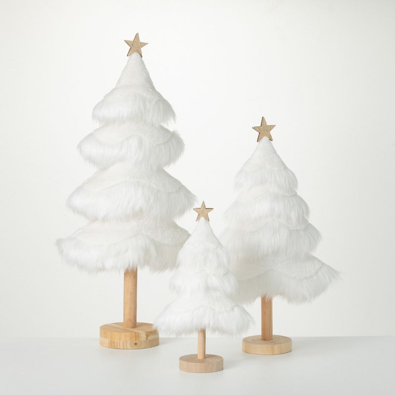 Faux Fur Tabletop Tree White 24"H Wood Set of 3, 1 of 5