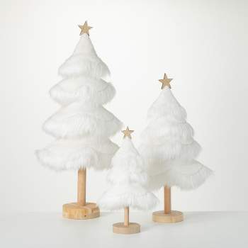 Faux Fur Tabletop Tree White 24"H Wood Set of 3