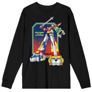 Voltron Defender Of The Universe Crew Neck Long Sleeve Black Unisex Adult Tee