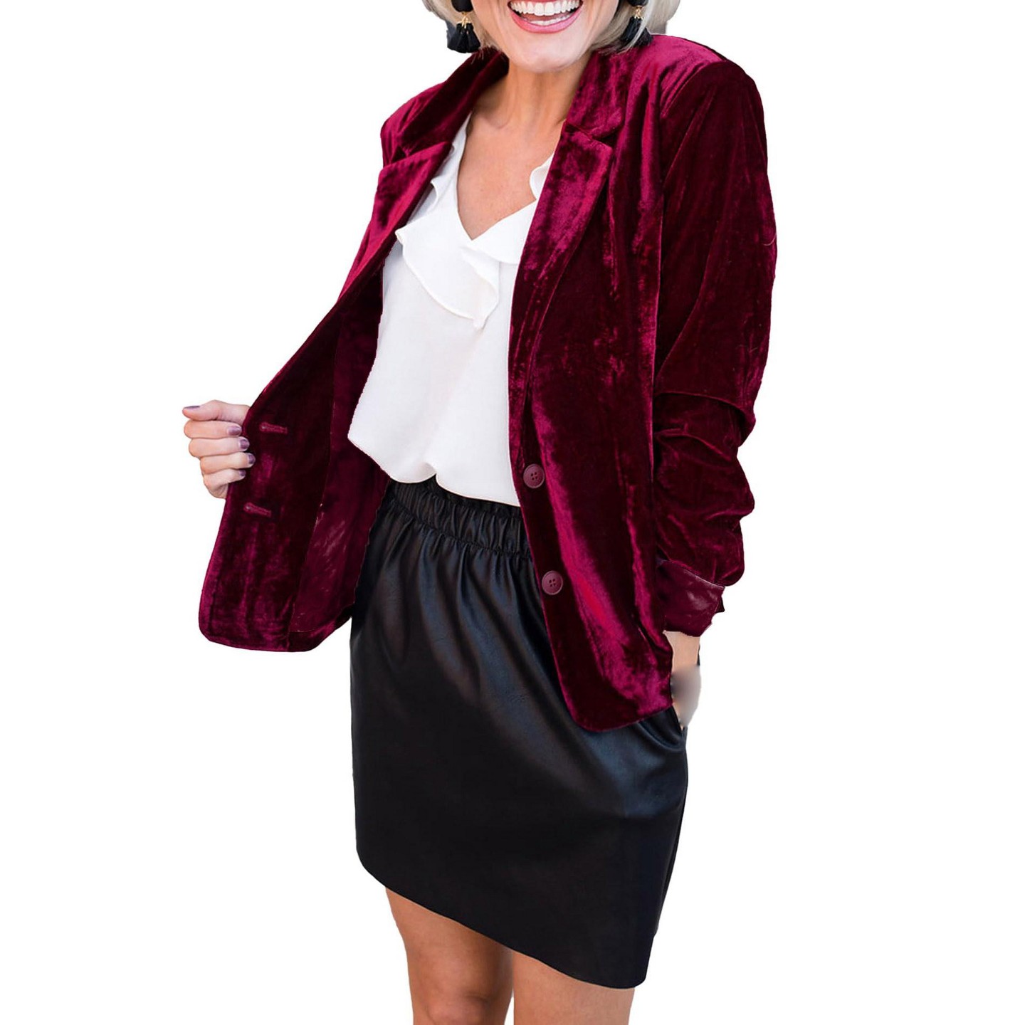 Женские кардиганы YesFashion Long Sleeve Velvet Jacket Vintage Blazer Suit Open Front Cardigan Trench Coat with Pockets Outerwear Wine Red, цвет: Винный — фото 1