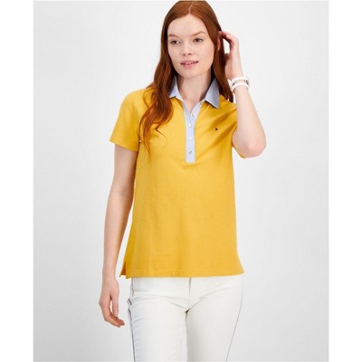 Tommy Hilfiger Womens Striped Collar Polo Shirt, Yellow, Medium
