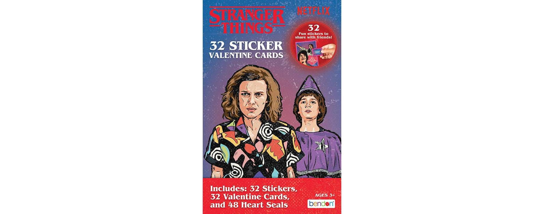 Bendon 32ct Netflix Stranger Things Deluxe Stickers and Valentine's Day Cards with 48ct Heart Seals