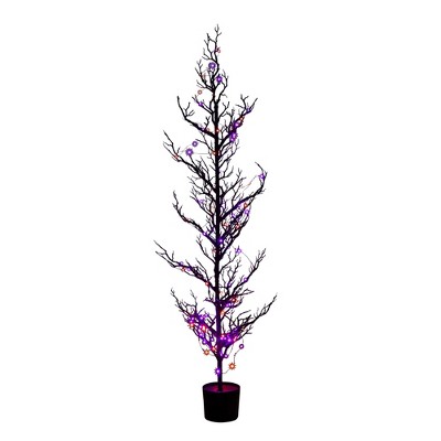 Nearly Natural 5-ft Pre-Lit Artificial Halloween Black Spooky Twig Tree with 200 Orange & Purple Copper Wire String LED Lights
