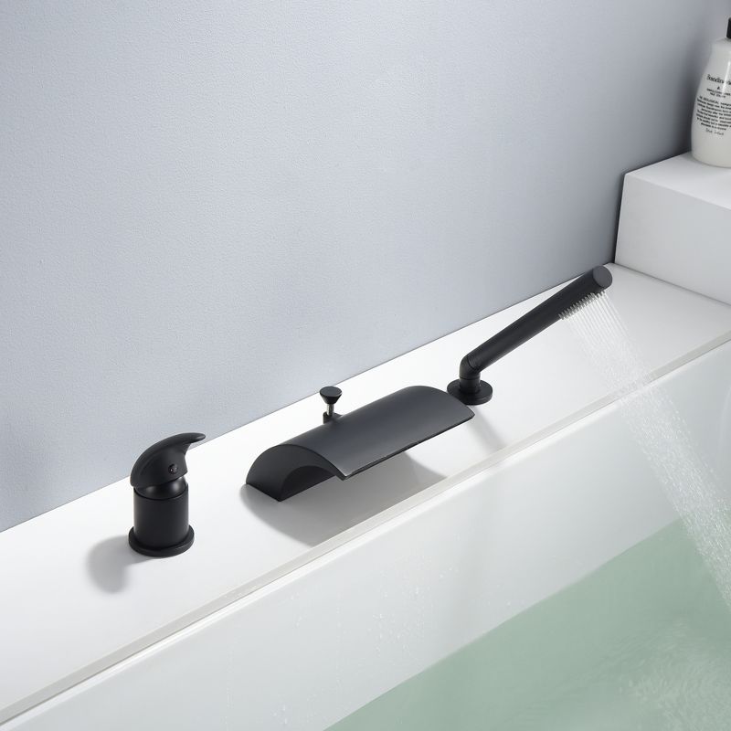 Sumerain Black Roman Tub Faucet with Hand Shower High Flow Wide Waterfall Spout with Diverter, 5 of 19