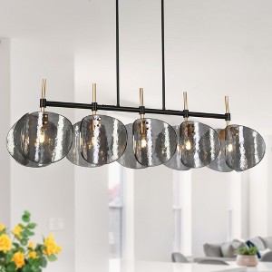 LNC Rajinloosm 5-Light 53" Mid-Century Modern Oversized Linear Island Chandelier, Black and Smoked Gray Glass Shade - 1 of 4