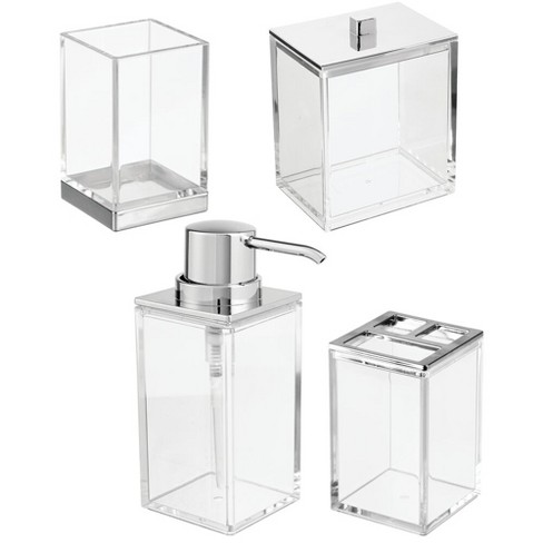 mDesign 4 Piece Plastic Bathroom Vanity Countertop Accessory Set Clear/Chrome 
