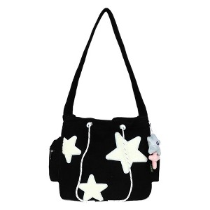 Star Crossbody Bag Women Corduroy Tote Aesthetic Messenger Shoulder Y2K Hobo Bag (Black) - 1 of 4