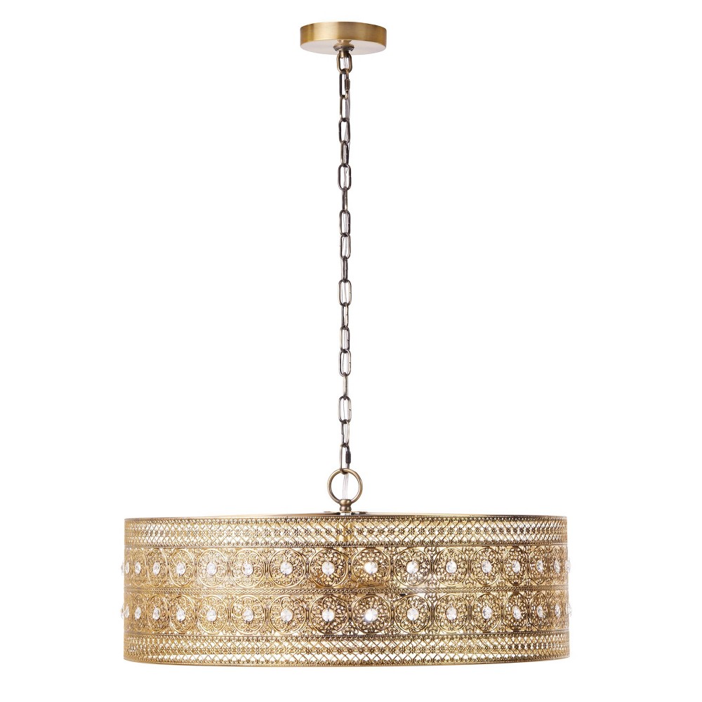 23.5" 3-Light Bryar Chandelier Brass/Crystal - River of Goods: UL Listed, Adjustable Height, Metal & Crystal Drum