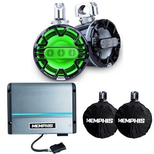 Memphis Audio MM84TB 8" Black Tower Array Speakers with Outdoor Covers and MM600.2V 2-Channel Marine Amplifier - 1 of 4