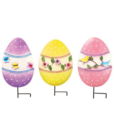 Collections Etc Floral Easter Egg Garden Stakes - Set Of 3 Multi : Target