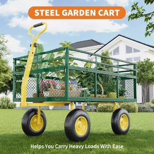 Heavy Duty Steel Garden Cart – 500-1200 lbs Capacity, 10" All-Terrain Wheels, Removable Mesh Sides, 180° Rotating Handle – Utility Wagon - 1 of 4