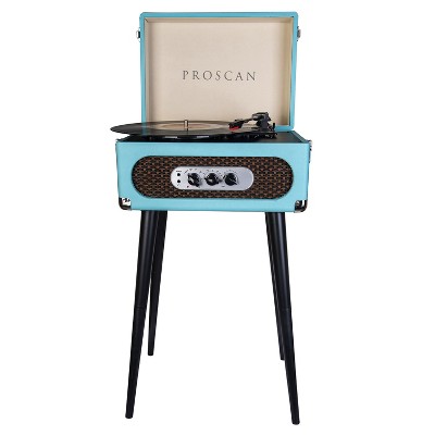 Blue Portable Belt-Drive Retro Turntable with FM Radio