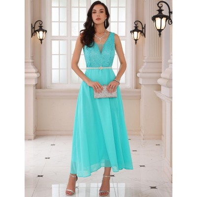 Женские платья INSPIRE CHIC Women's Lace V Neck Sleeveless Cocktail Wedding Guest Gown Dress Light Green Large — фото 2